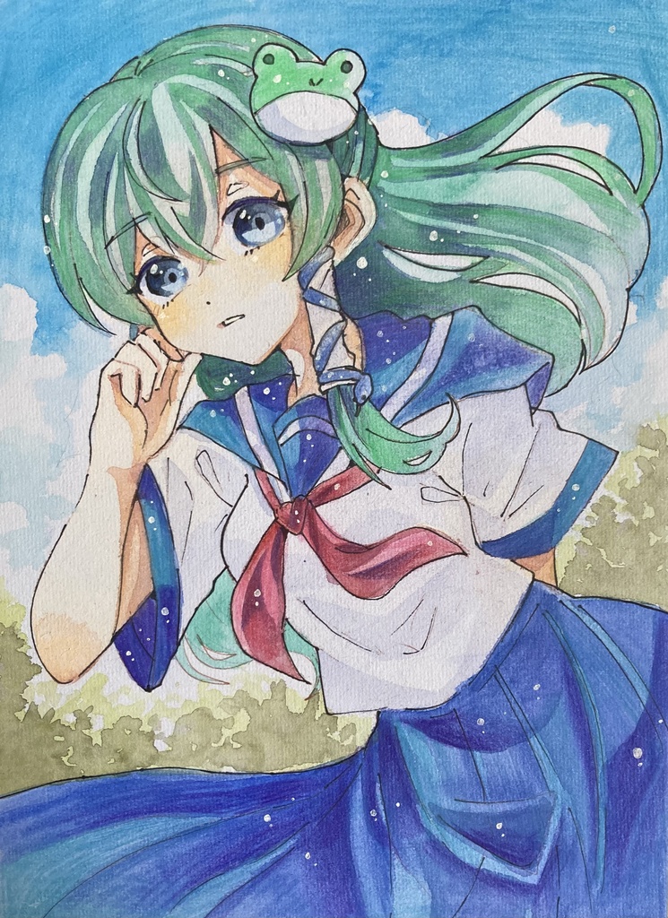 東方Project　手描き色紙　東風谷早苗