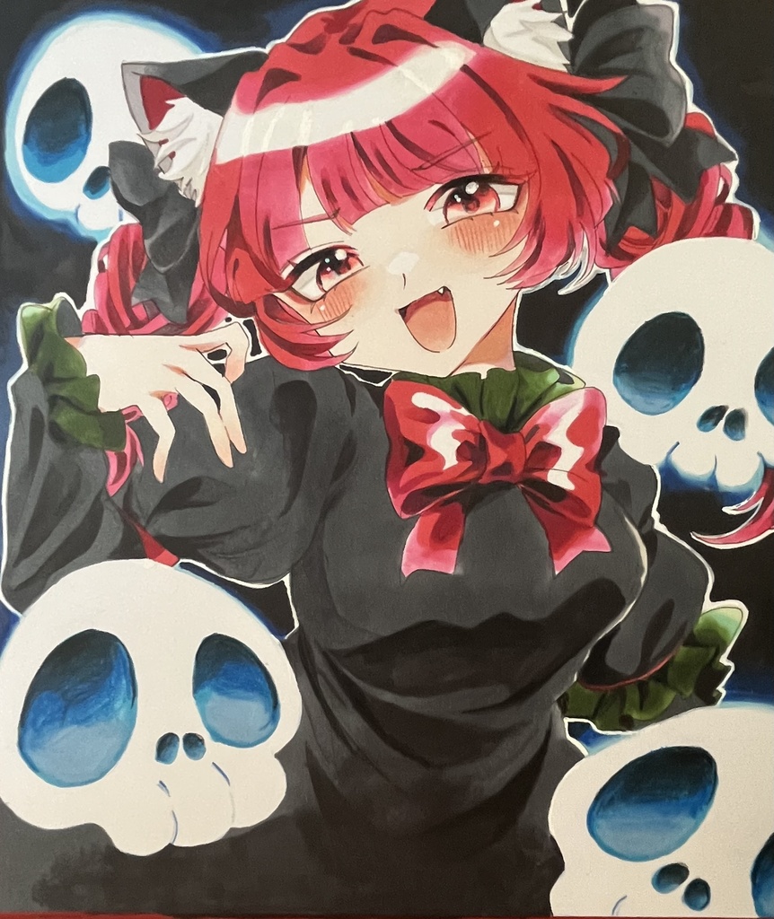 東方プロジェクト　手描き色紙　火焔猫燐