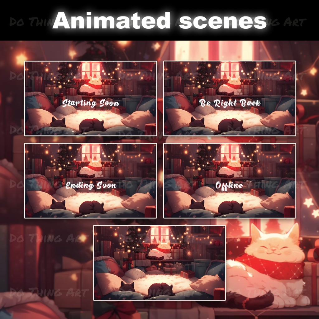5 Set Animated Background Bundle - Christmas Edition | Twitch Stream Screens | Twitch Loading Screens | Animated Screens | Cute Cat