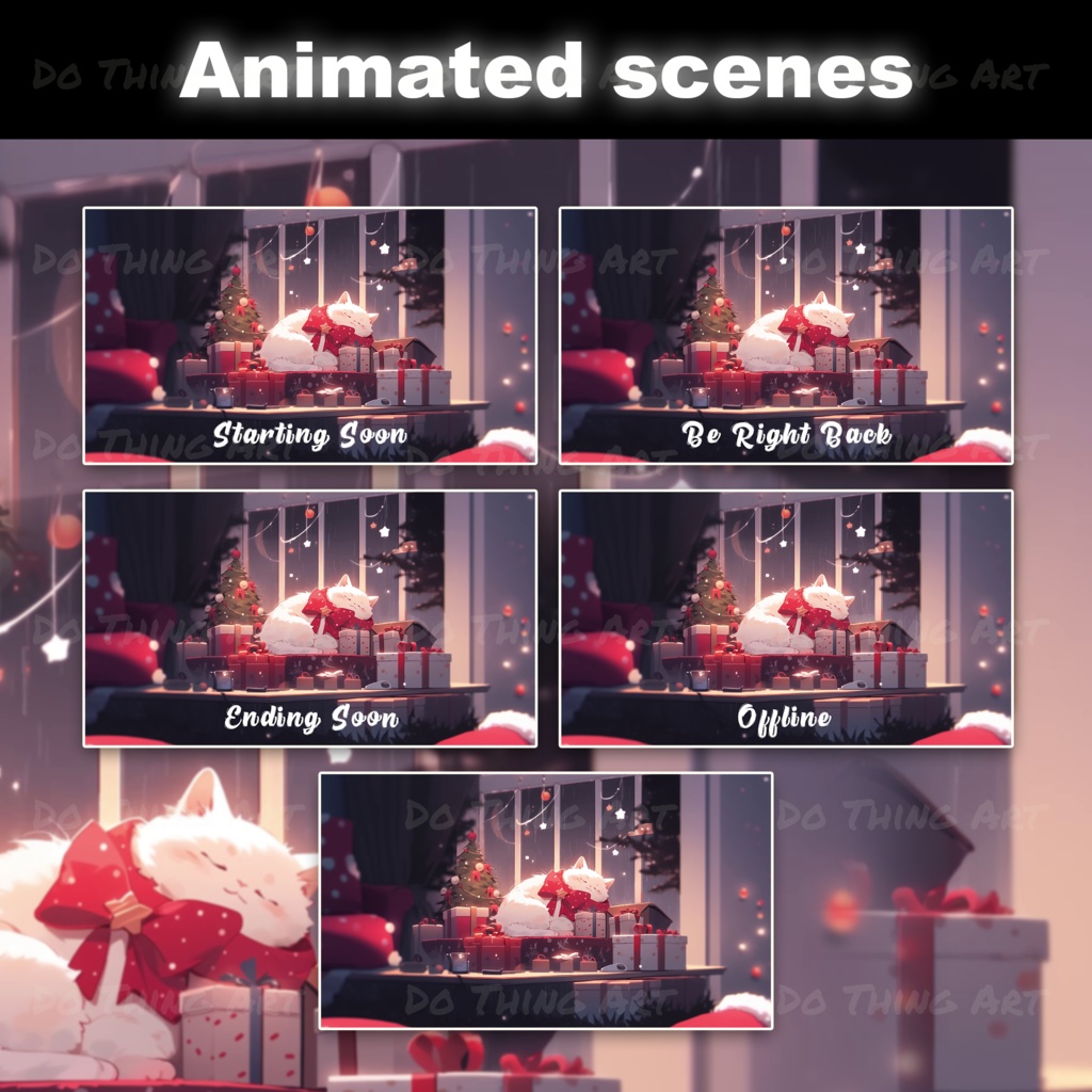 5 Set Animated Background Bundle - Christmas Edition | Twitch Stream Screens | Twitch Loading Screens | Animated Screens | Cute Cat