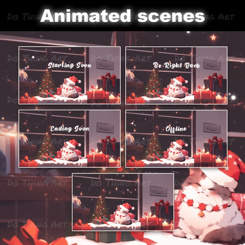 5 Set Animated Background Bundle - Christmas Edition | Twitch Stream Screens | Twitch Loading Screens | Animated Screens | Cute Cat