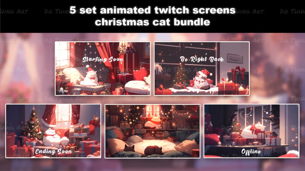 5 Set Animated Background Bundle - Christmas Edition | Twitch Stream Screens | Twitch Loading Screens | Animated Screens | Cute Cat