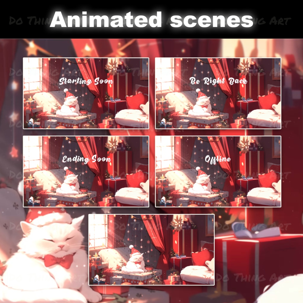 5 Set Animated Background Bundle - Christmas Edition | Twitch Stream Screens | Twitch Loading Screens | Animated Screens | Cute Cat
