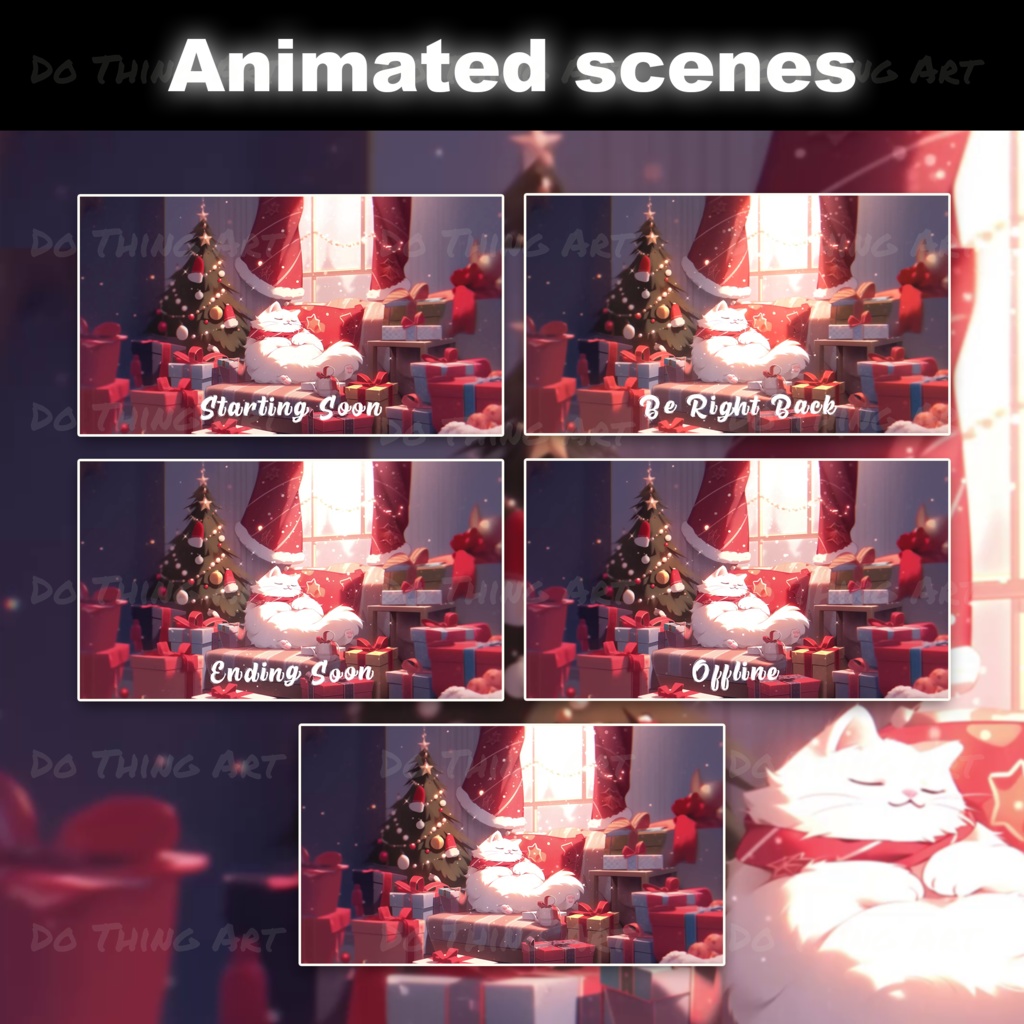 5 Set Animated Background Bundle - Christmas Edition | Twitch Stream Screens | Twitch Loading Screens | Animated Screens | Cute Cat