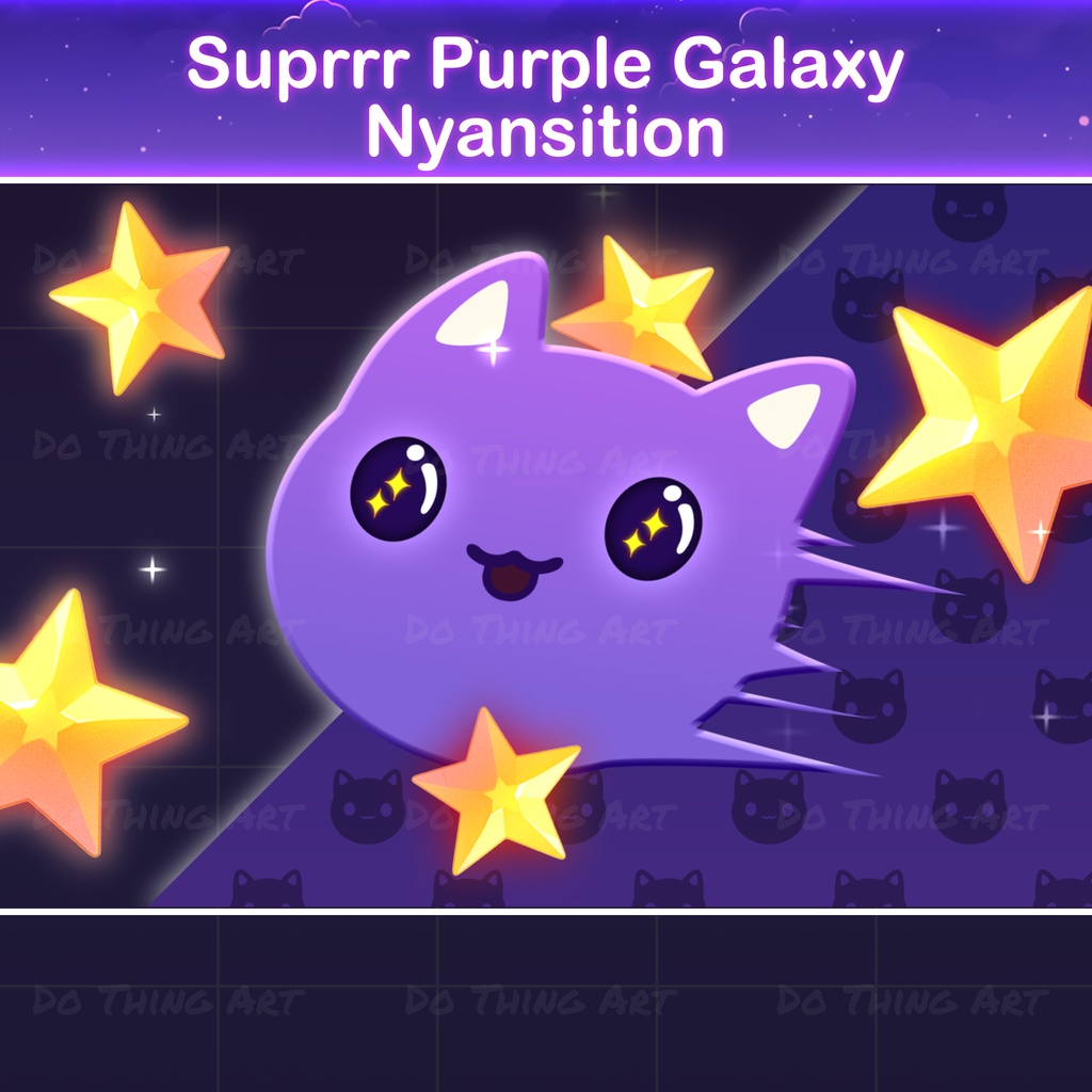 Purple Galaxy Cat Animated Twitch Overlay Bundle | Cute Cat Transition | Stream Screen | Alert | Panels | OBS / Streamlabs