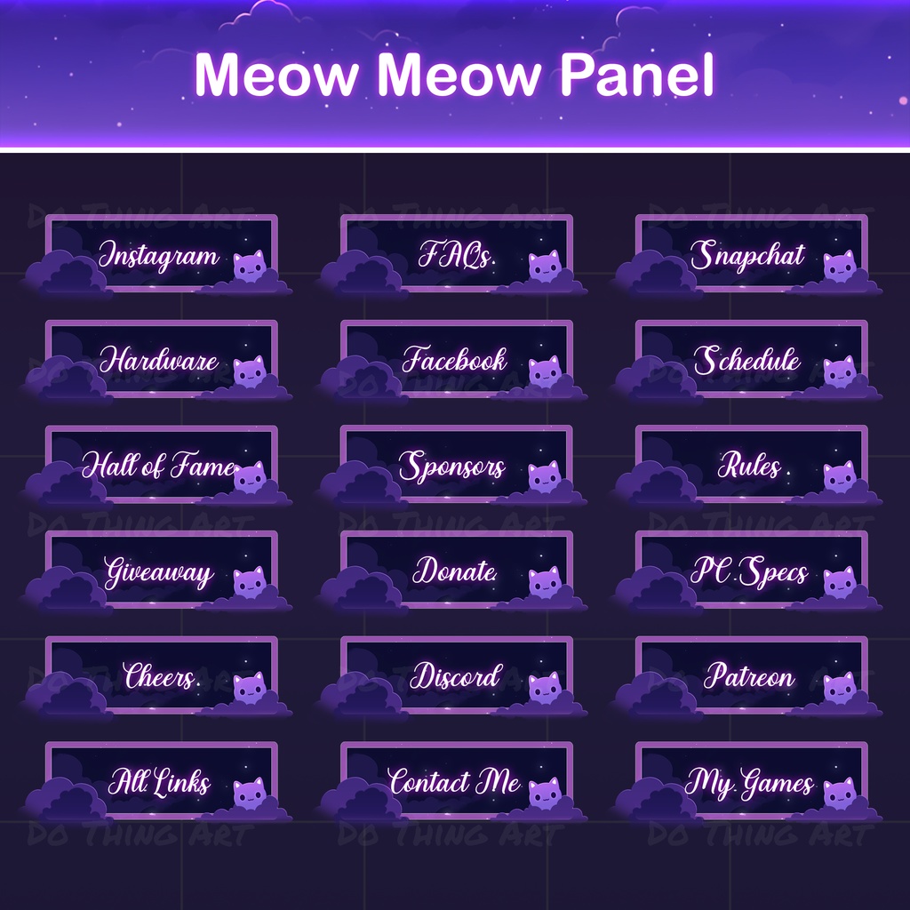 Purple Galaxy Cat Animated Twitch Overlay Bundle | Cute Cat Transition | Stream Screen | Alert | Panels | OBS / Streamlabs
