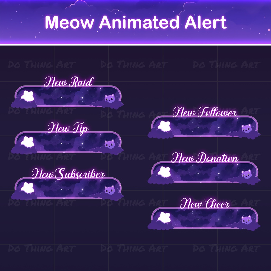 Purple Galaxy Cat Animated Twitch Overlay Bundle | Cute Cat Transition | Stream Screen | Alert | Panels | OBS / Streamlabs