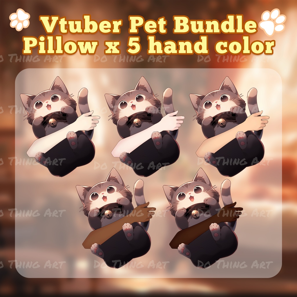 Vtuber Asset | Animated Kawaii Black Cat & Cute Cat Theme Hand Pillow Decoration | Bundle Set | Cat Deco | Cute Gift |Streamer Deco