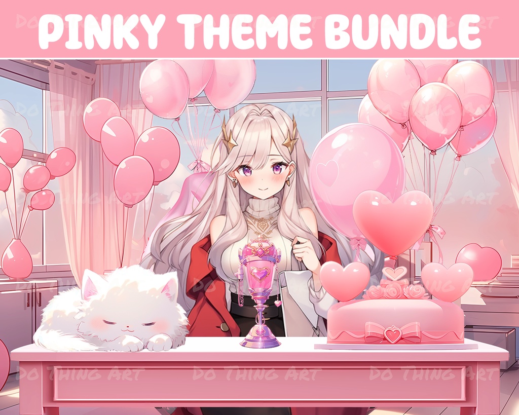 Pinky Theme Party Decoration Bundle | VtuberAssets | Twitch Overlay | Valentine Theme | Streamer Deco