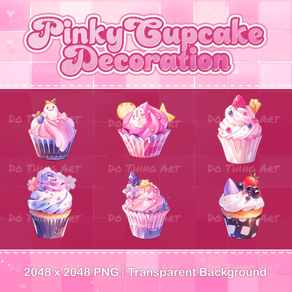 Vtuber Asset | Valentine Day Pinky Cupcake | Twitch Decoration | Party Decoration | Cute Birthday Cupcake | Kawaii Pinky Cupcakes