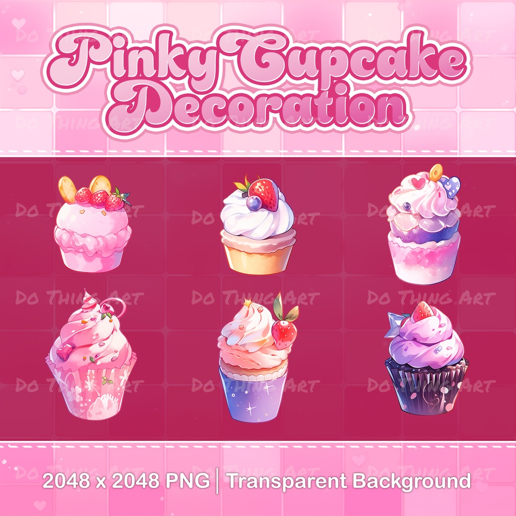 Vtuber Asset | Valentine Day Pinky Cupcake | Twitch Decoration | Party Decoration | Cute Birthday Cupcake | Kawaii Pinky Cupcakes