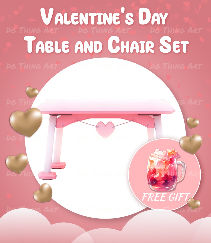 Vtuber Assets | Valentine Table and Chair | Pinky Kawaii Furniture | Cute Twitch Assets | Valentine's Day Gift | Pink Table and Chair