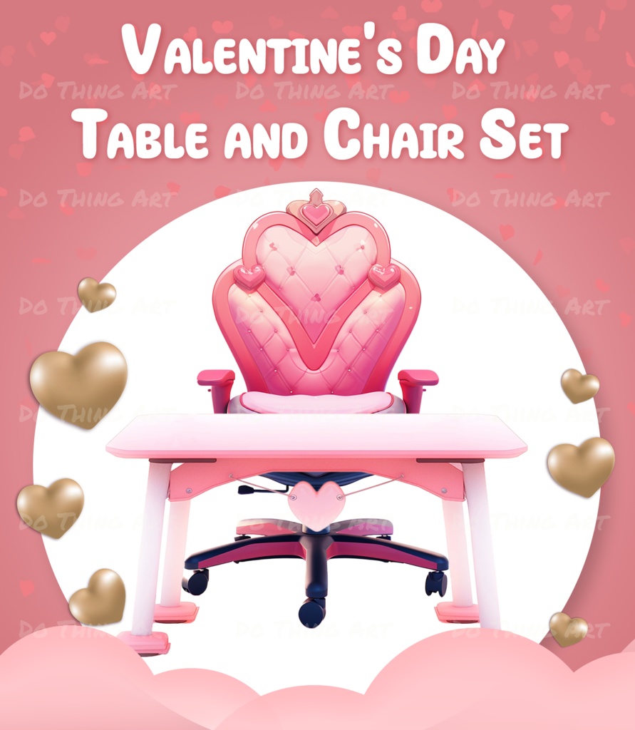 Vtuber Assets | Valentine Table and Chair | Pinky Kawaii Furniture | Cute Twitch Assets | Valentine's Day Gift | Pink Table and Chair