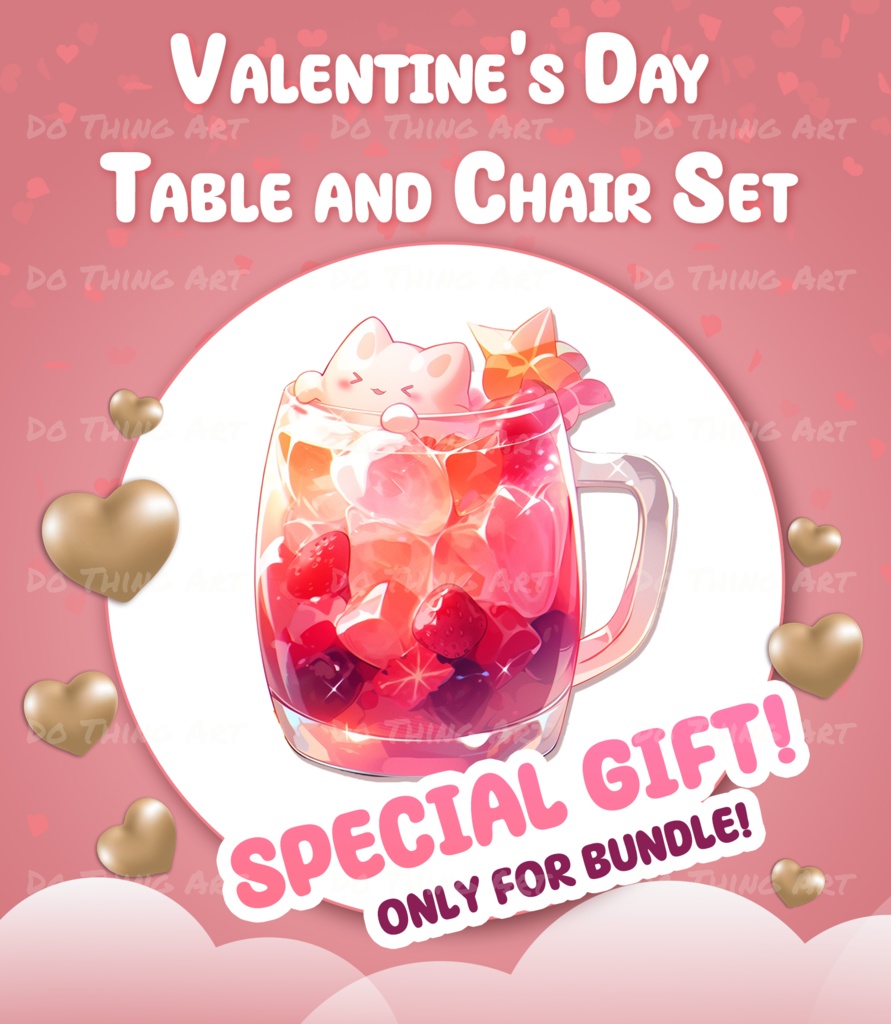 Vtuber Assets | Valentine Table and Chair | Pinky Kawaii Furniture | Cute Twitch Assets | Valentine's Day Gift | Pink Table and Chair