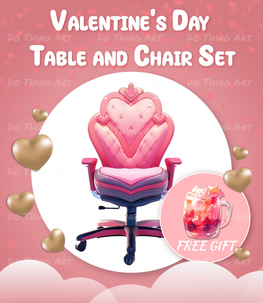 Vtuber Assets | Valentine Table and Chair | Pinky Kawaii Furniture | Cute Twitch Assets | Valentine's Day Gift | Pink Table and Chair