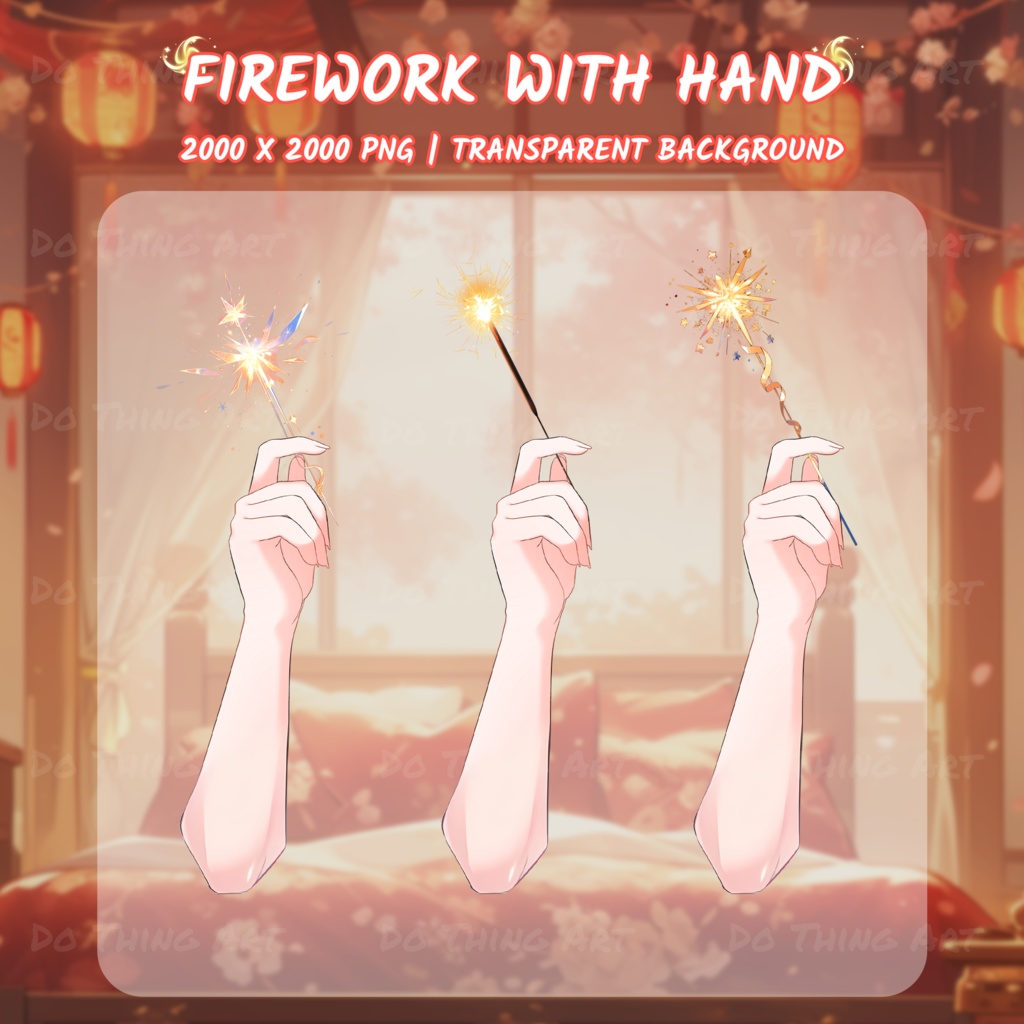 Vtuber Assets Holding Fireworks | New Year | Party Deco | Kawaii | Cute | Lunar New Year |  Hand Assets  | Twitch Assets | Streammer Assets