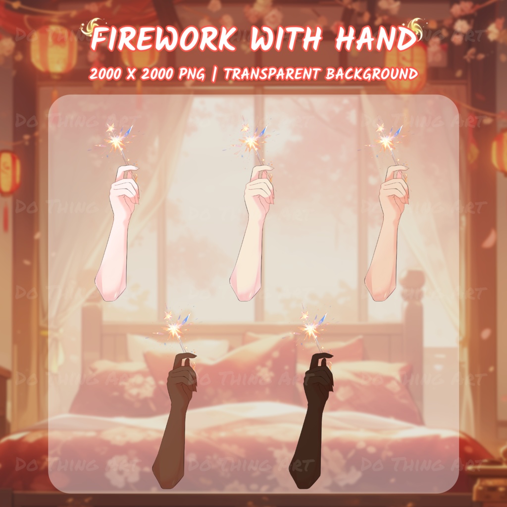 Vtuber Assets Holding Fireworks | New Year | Party Deco | Kawaii | Cute | Lunar New Year | Hand Assets | Twitch Assets | Streammer Assets