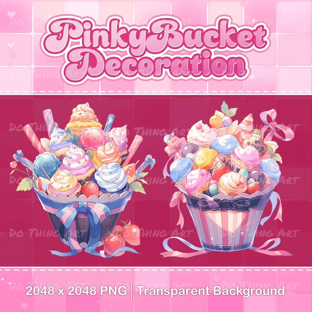 Vtuber Asset | Valentine Day Pinky Bucket | Twitch Decoration | Party Decoration | Cute Birthday Desserts | Kawaii Pinky Desserts | Sweet