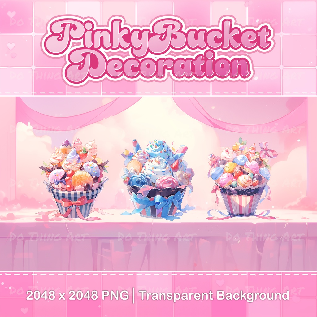 Vtuber Asset | Valentine Day Pinky Bucket | Twitch Decoration | Party Decoration | Cute Birthday Desserts | Kawaii Pinky Desserts | Sweet