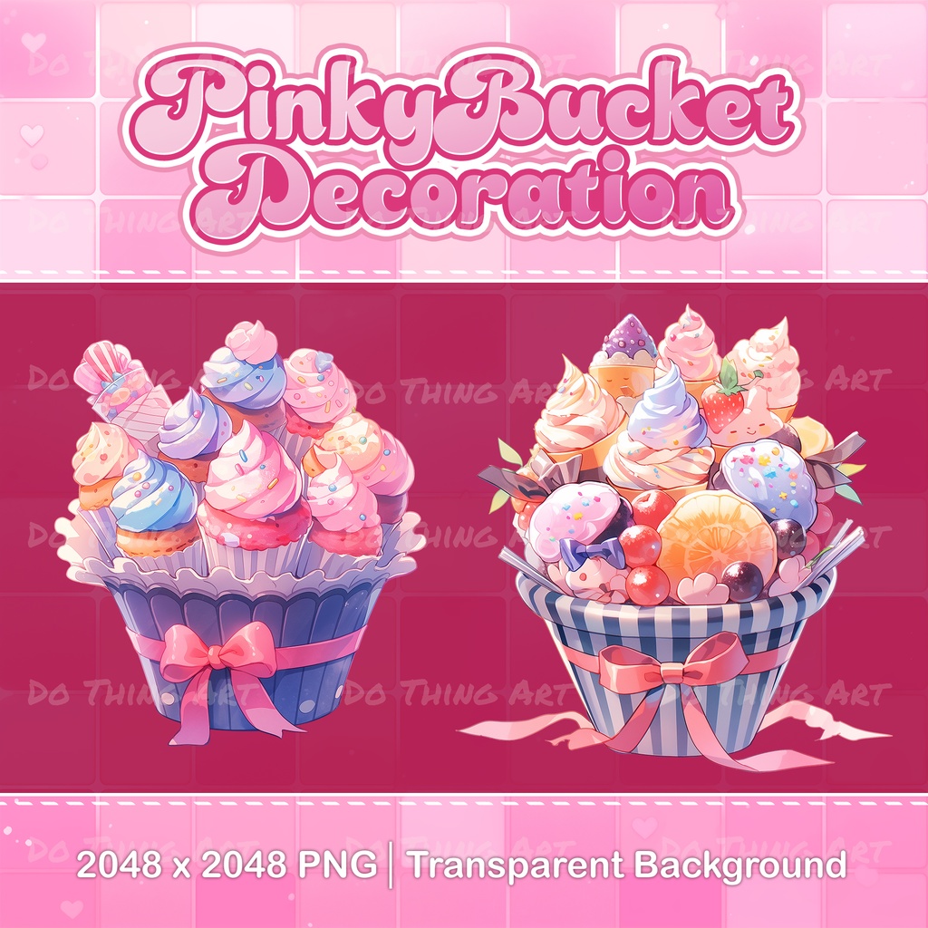 Vtuber Asset | Valentine Day Pinky Bucket | Twitch Decoration | Party Decoration | Cute Birthday Desserts | Kawaii Pinky Desserts | Sweet
