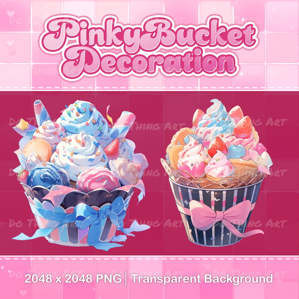 Vtuber Asset | Valentine Day Pinky Bucket | Twitch Decoration | Party Decoration | Cute Birthday Desserts | Kawaii Pinky Desserts | Sweet