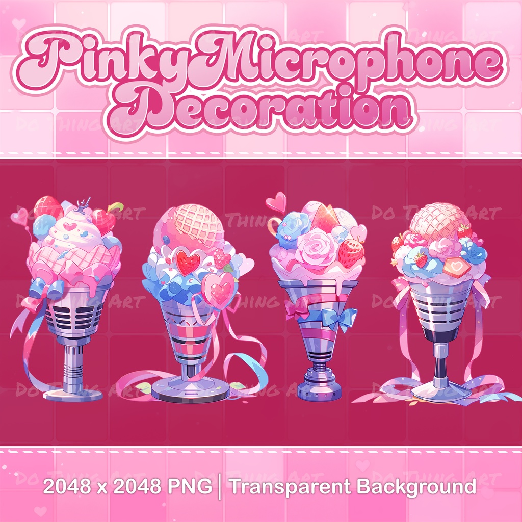 Vtuber Asset | Pinky Microphones | Twitch Decoration | Party Deco | Microphones Assets | Ice Cream Theme | Vtuber Mic Asset | Valentine Day