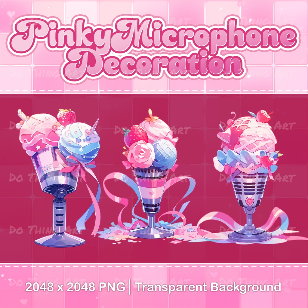 Vtuber Asset | Pinky Microphones | Twitch Decoration | Party Deco | Microphones Assets | Ice Cream Theme | Vtuber Mic Asset | Valentine Day