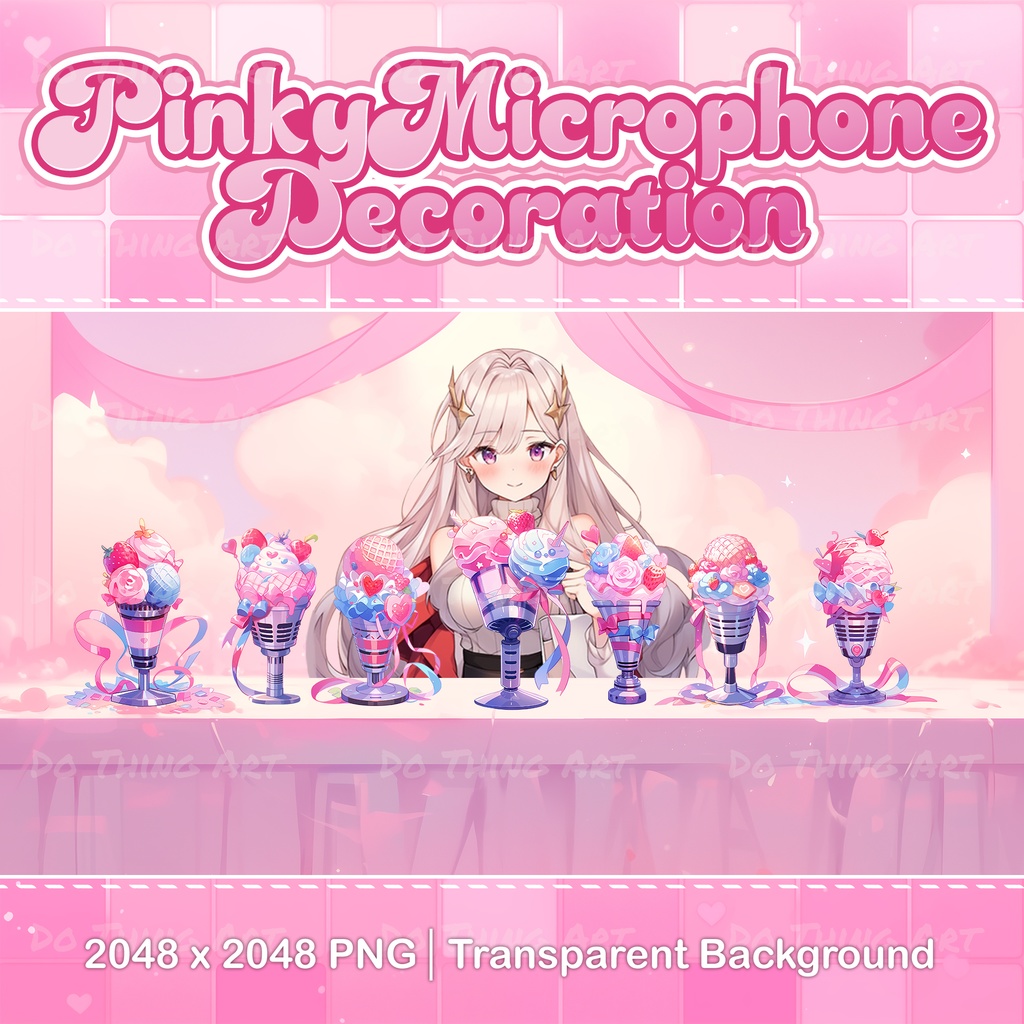 Vtuber Asset | Pinky Microphones | Twitch Decoration | Party Deco | Microphones Assets | Ice Cream Theme | Vtuber Mic Asset | Valentine Day