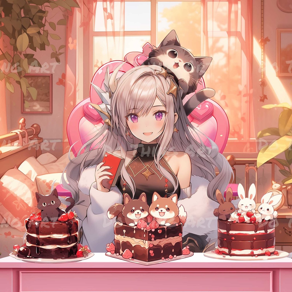 Vtuber Asset | Cute Animal with Cake | Twitch Decoration | Party Assets | Pngtuber Asset | Rabbit | Cat Lover | Dog Lover | Valentine Asset