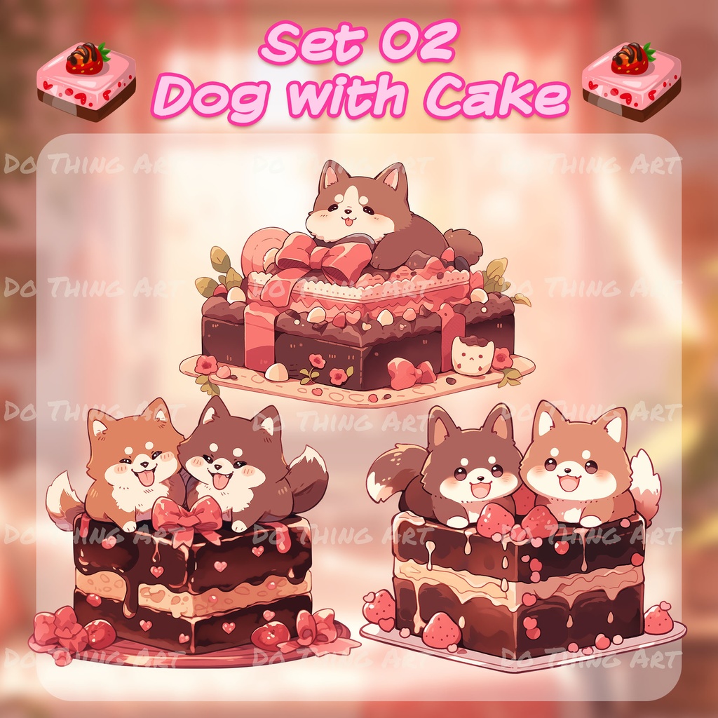 Vtuber Asset | Cute Animal with Cake | Twitch Decoration | Party Assets | Pngtuber Asset | Rabbit | Cat Lover | Dog Lover | Valentine Asset