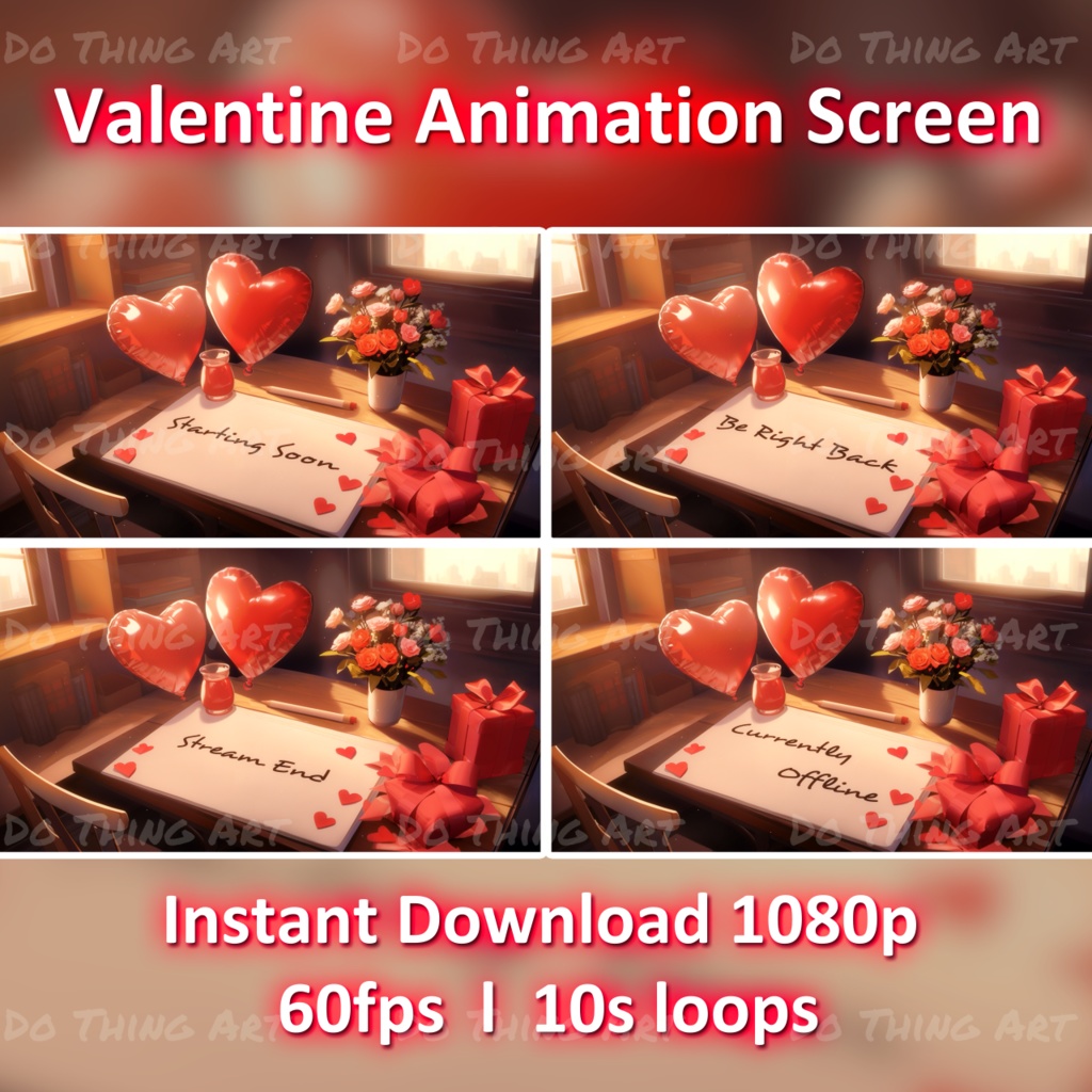 4 Set Animated Background Bundle - Valentines Edition  | Twitch Stream Screens | Twitch Loading Screens | Animated Screens | Valentine's Day