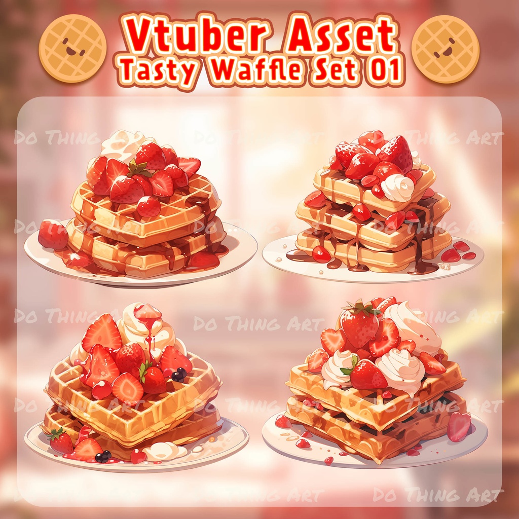 Vtuber Assets - Tasty Creamy Waffle Fruit | PNGtuber | Transparent Props | Soft Snacks | Kawaii Food | Twitch Overlay | Stream Decoration