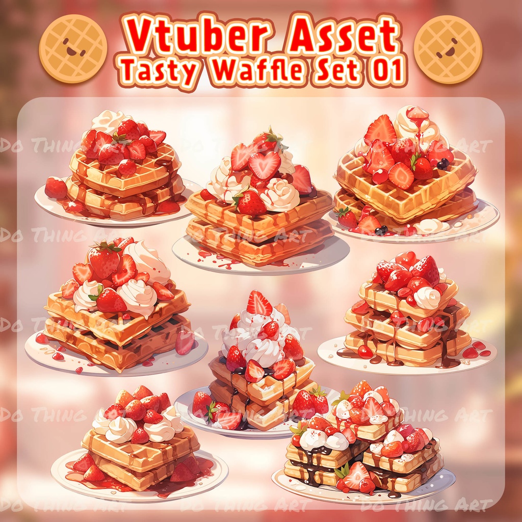 Vtuber Assets - Tasty Creamy Waffle Fruit | PNGtuber | Transparent Props | Soft Snacks | Kawaii Food | Twitch Overlay | Stream Decoration 