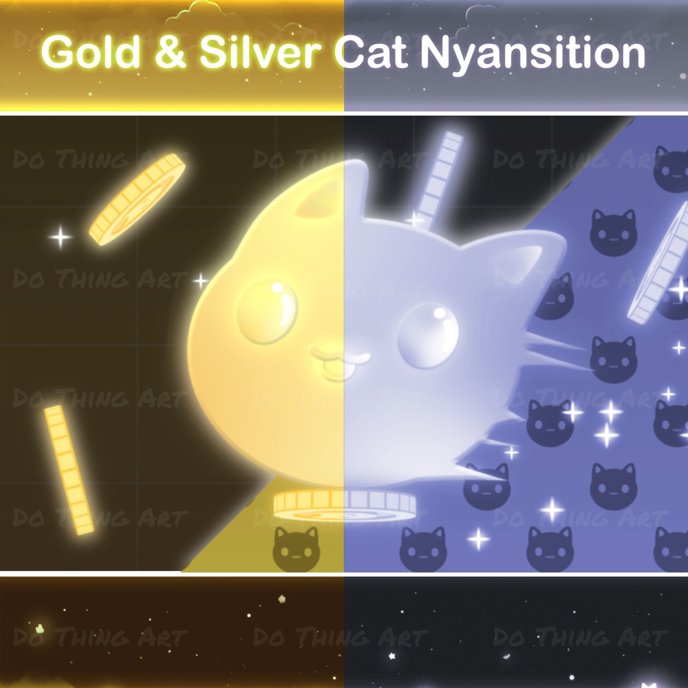 Cute Cat Stream Transition | Golden & Silver Cat Twitch Assets | OBS Assets | Streamlabs Assets | Twitch Transition | Scenes Stinger