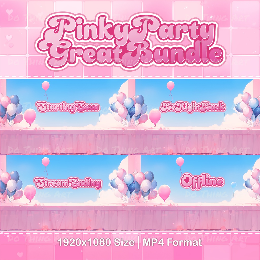 Vtuber Assets - Pinky Party Bundle | Twitch Stream Screens | Animated Screens | Valentine's Day | Twitch Decoration | Party Deco | Pink Deco