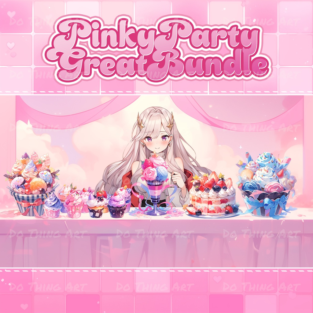Vtuber Assets - Pinky Party Bundle | Twitch Stream Screens | Animated Screens | Valentine's Day | Twitch Decoration | Party Deco | Pink Deco