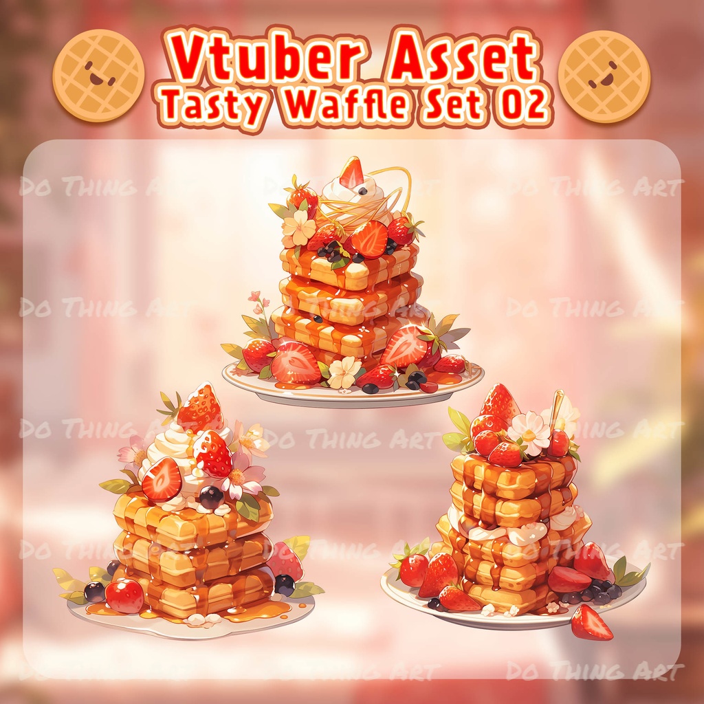 Vtuber Assets - Tasty Creamy Waffle Fruit 02 | PNGtuber | Transparent Props | Soft Snacks | Kawaii Food | Twitch Overlay | Stream Decoration