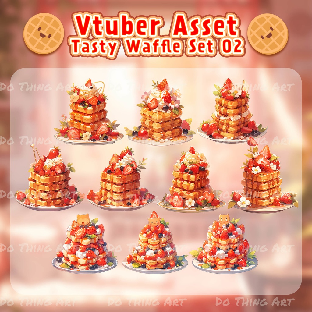 Vtuber Assets - Tasty Creamy Waffle Fruit 02 | PNGtuber | Transparent Props | Soft Snacks | Kawaii Food | Twitch Overlay | Stream Decoration