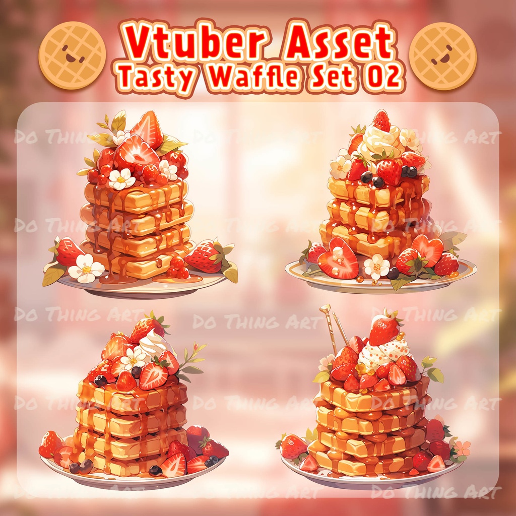 Vtuber Assets - Tasty Creamy Waffle Fruit 02 | PNGtuber | Transparent Props | Soft Snacks | Kawaii Food | Twitch Overlay | Stream Decoration