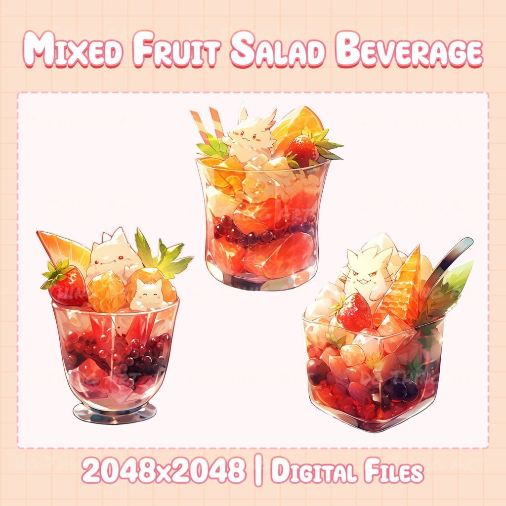 Vtuber Assets - Mixed Fruit Beverage Set | Party Beverage Collection | Summer Party Decorations | Twitch Overlay | Kawaii Beverage