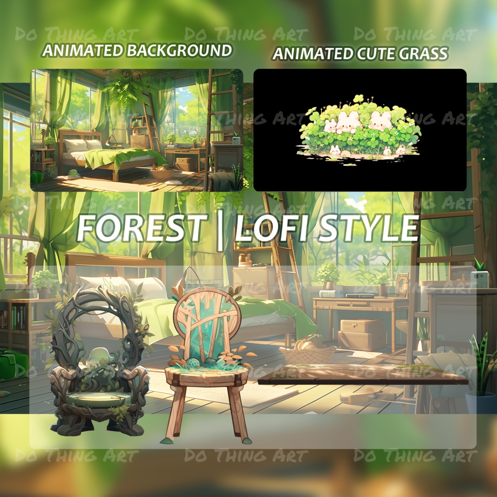Vtuber Assets - Natural Forest Lofi Bundle | Animated Background | Twitch Overlay | Twitch Assets | Cute Lofi Style | Summer Lofi Style