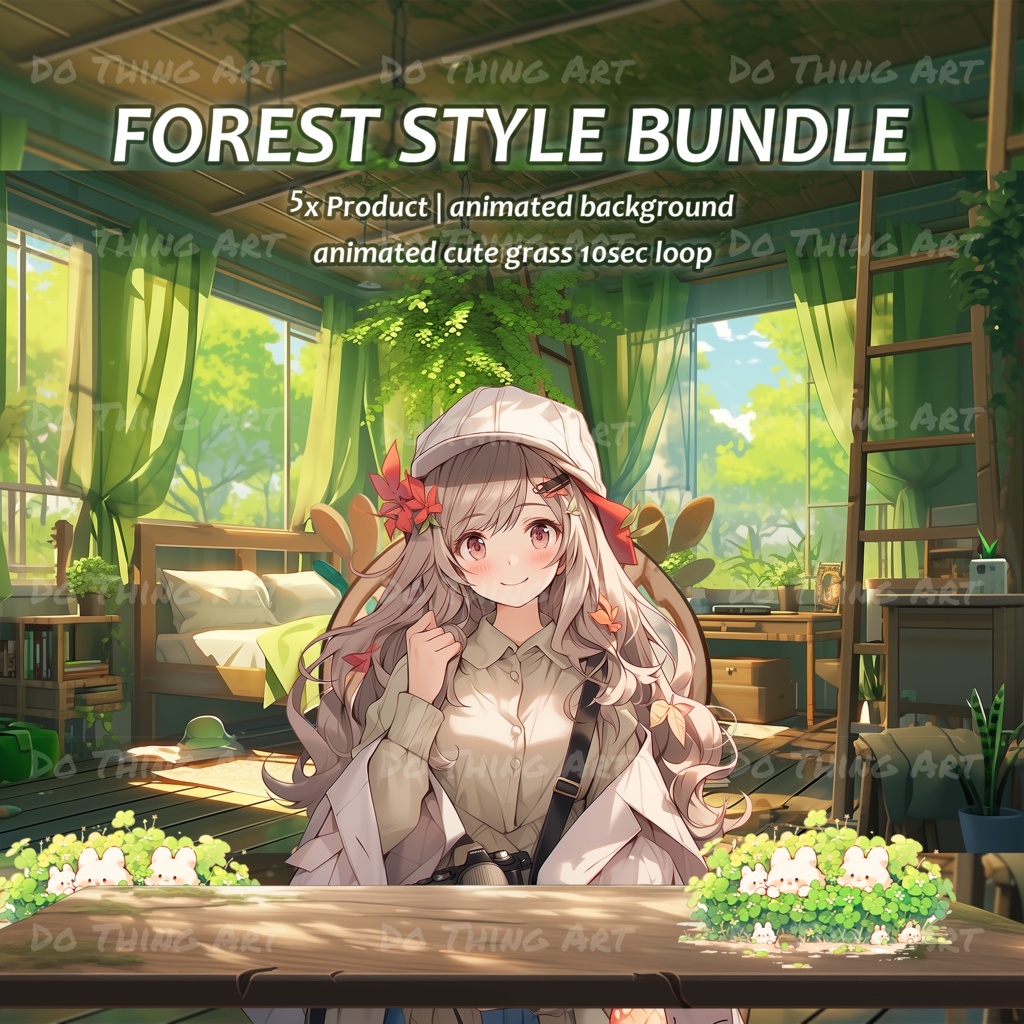 Vtuber Assets - Natural Forest Lofi Bundle | Animated Background | Twitch Overlay | Twitch Assets | Cute Lofi Style | Summer Lofi Style