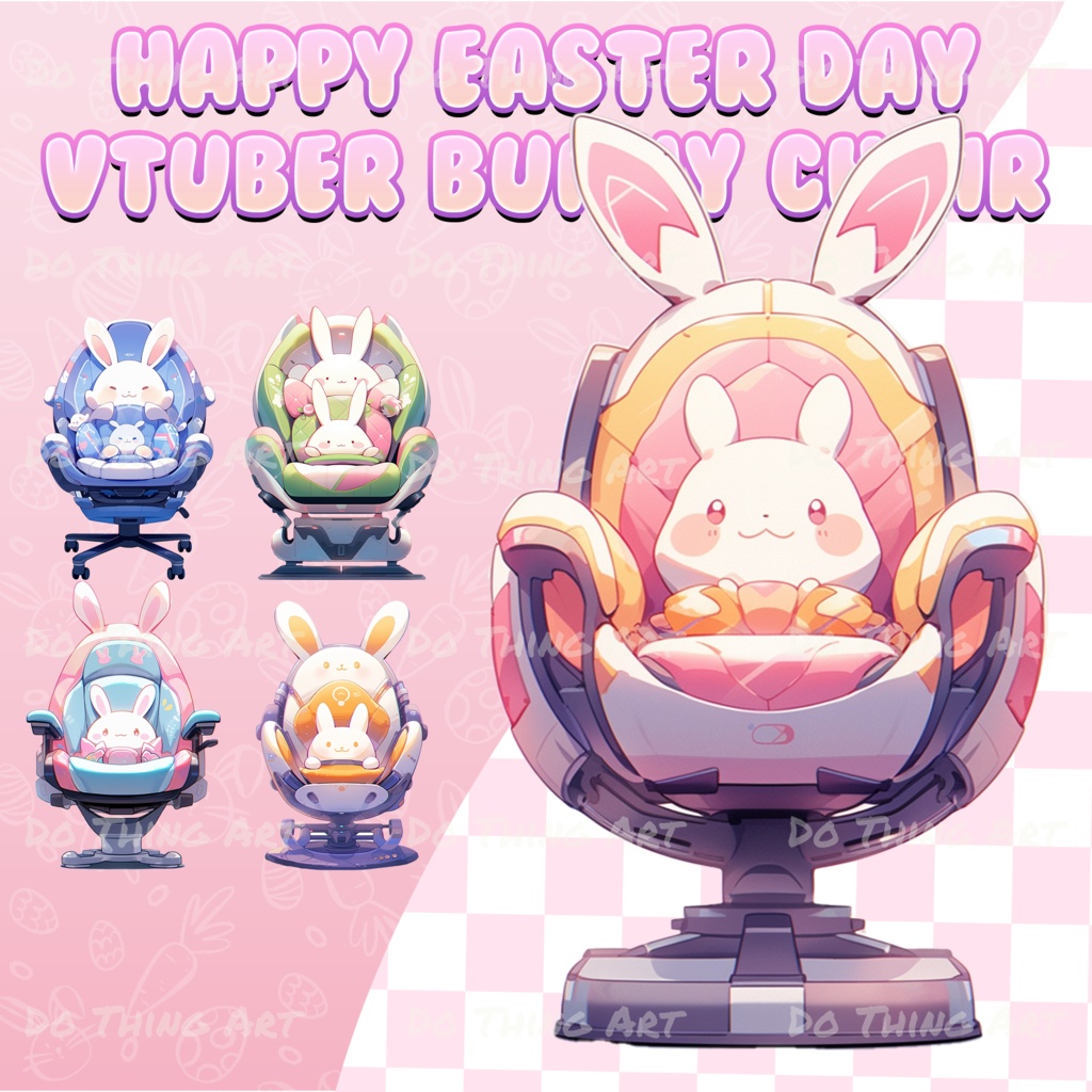 Vtuber Assets | Kawaii Bunny Chair | Kawaii Design | Easter Day Party Theme | Colourful Design | Perfect Gift | Vtuber Chair Assets