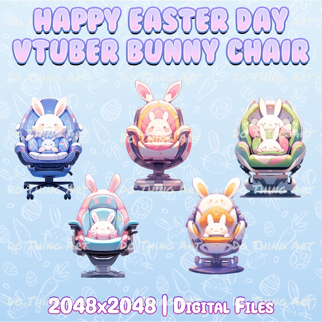 Vtuber Assets | Kawaii Bunny Chair | Kawaii Design | Easter Day Party Theme | Colourful Design | Perfect Gift | Vtuber Chair Assets