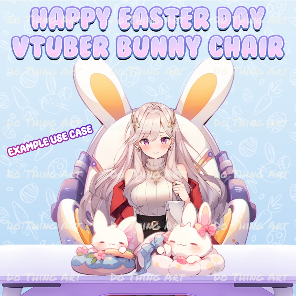 Vtuber Assets | Kawaii Bunny Chair | Kawaii Design | Easter Day Party Theme | Colourful Design | Perfect Gift | Vtuber Chair Assets