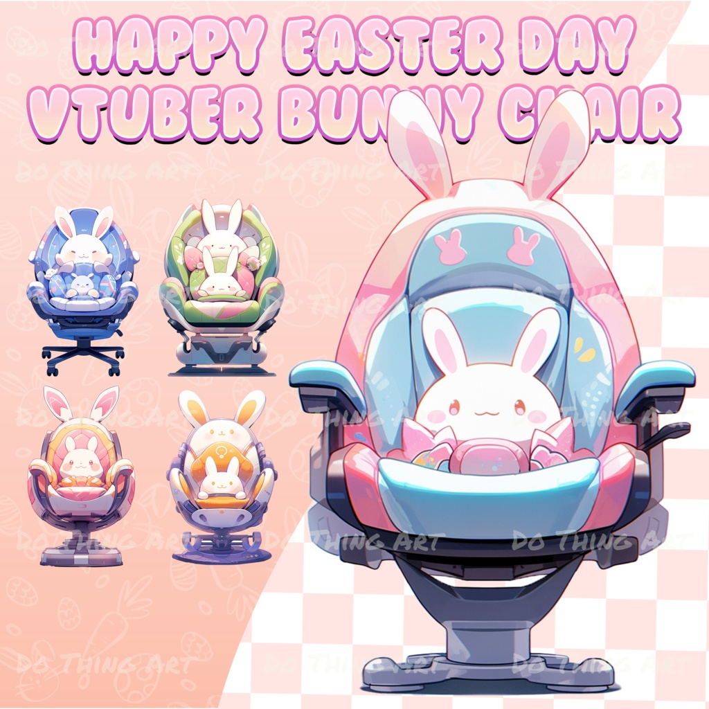 Vtuber Assets | Kawaii Bunny Chair | Kawaii Design | Easter Day Party Theme | Colourful Design | Perfect Gift | Vtuber Chair Assets