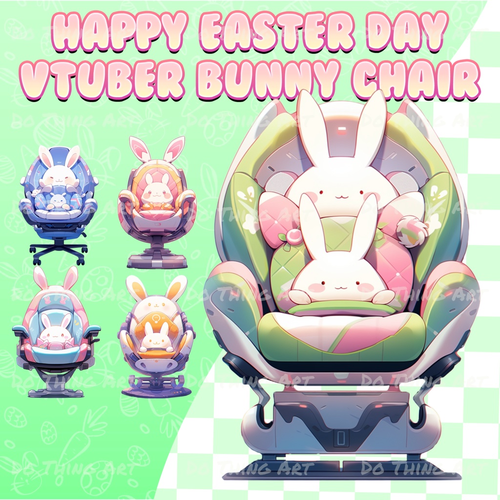Vtuber Assets | Kawaii Bunny Chair | Kawaii Design | Easter Day Party Theme | Colourful Design | Perfect Gift | Vtuber Chair Assets