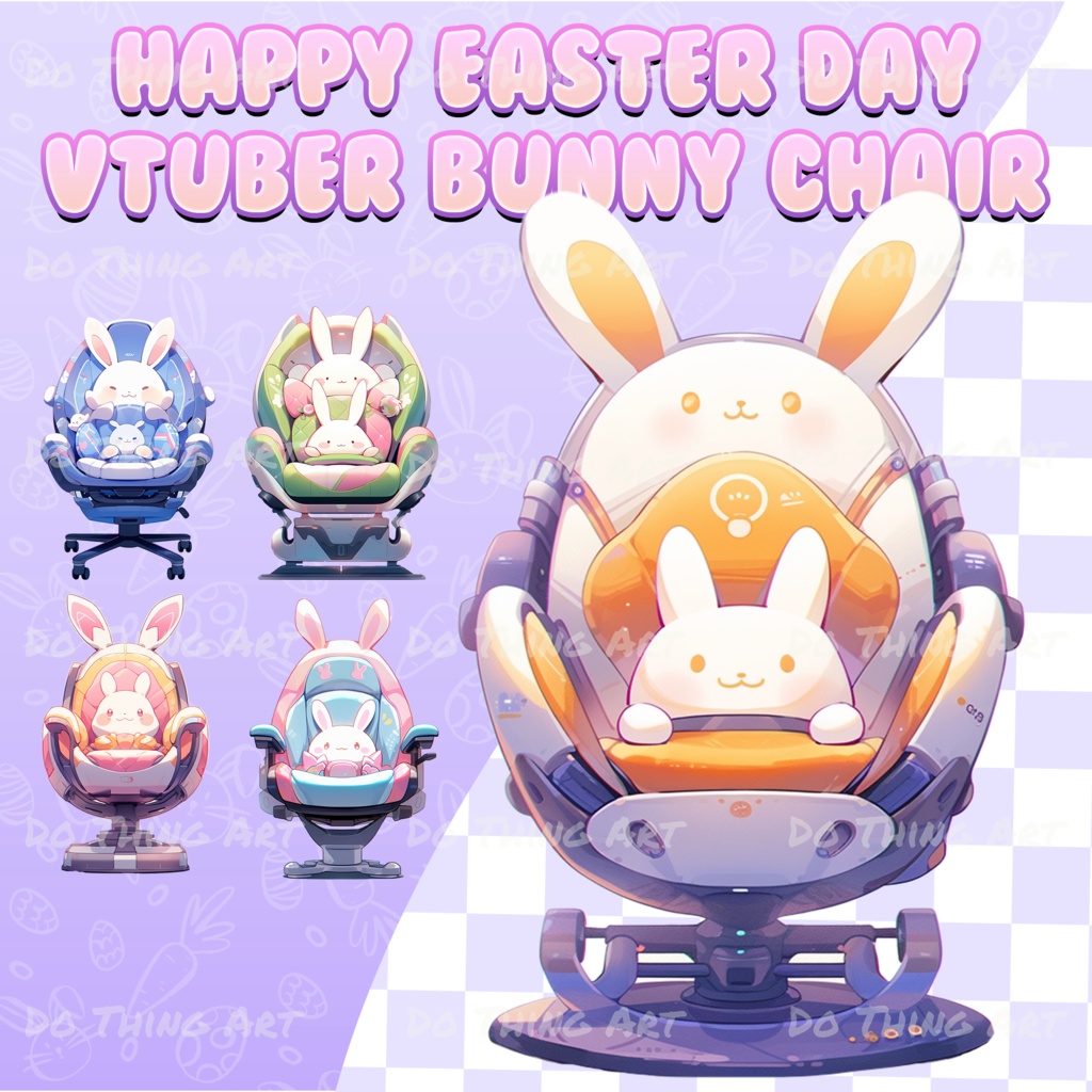 Vtuber Assets | Kawaii Bunny Chair | Kawaii Design | Easter Day Party Theme | Colourful Design | Perfect Gift | Vtuber Chair Assets