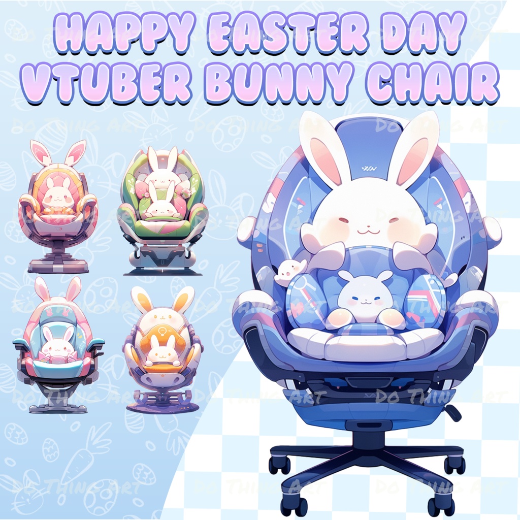 Vtuber Assets | Kawaii Bunny Chair | Kawaii Design | Easter Day Party Theme | Colourful Design | Perfect Gift | Vtuber Chair Assets