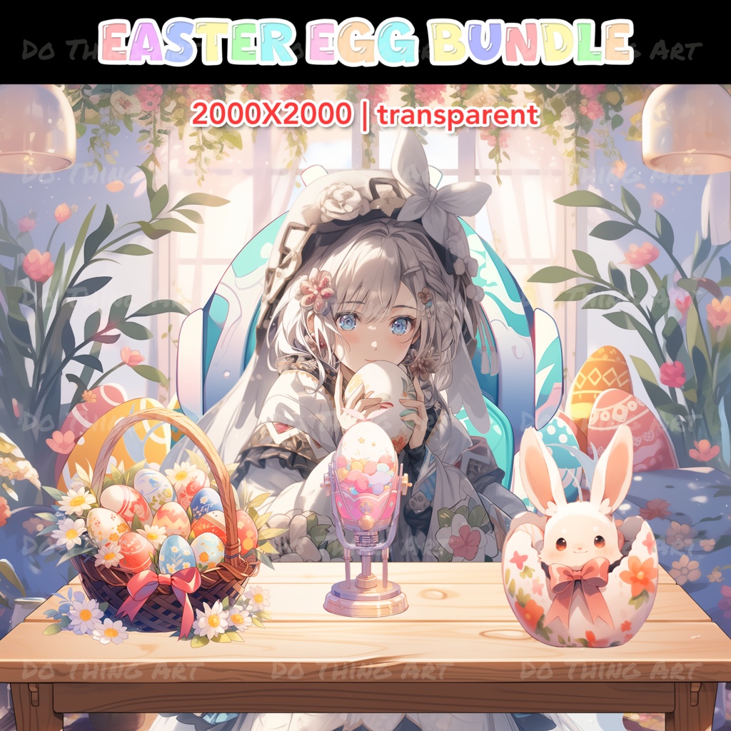 Vtuber Assets | Easter Egg Bundle | Kawaii Design | Easter Day Party Theme | Colourful Design | Perfect Gift | Vtuber Gift | Basket | Rabbit
